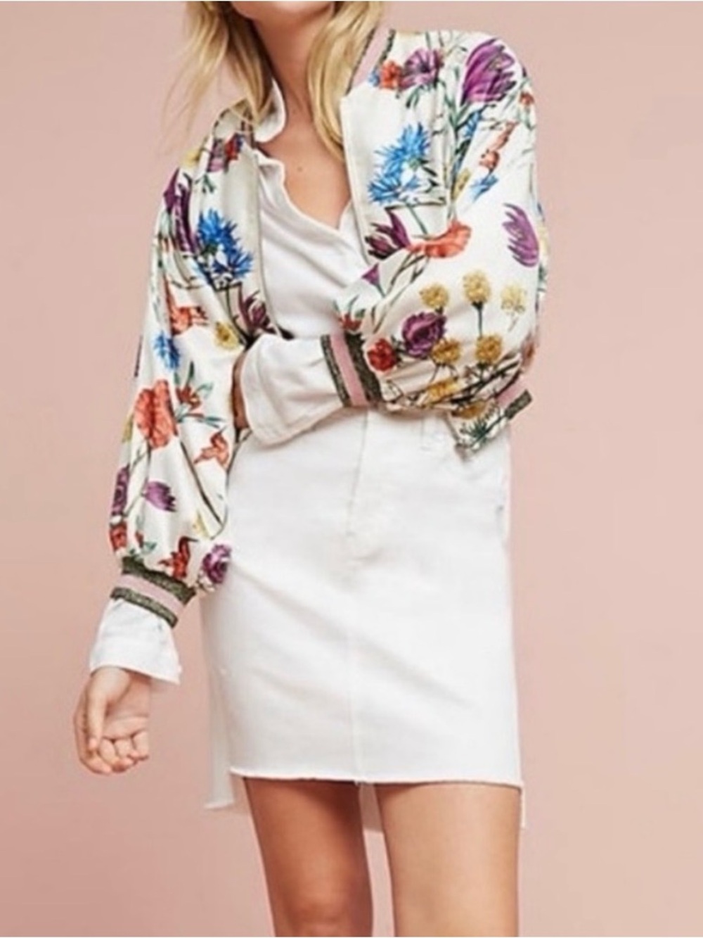 Elevenses Anthropologie Floral satiny Bomber Jacket small